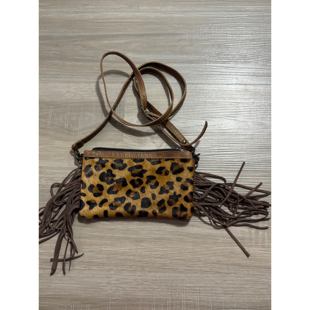 American Darling Leopard Hair on Hide Fringe Leather Crossbody Bag Western Boho